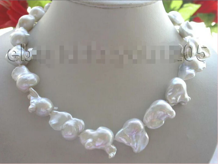 

FREE shipping >>17" Genuine Natural 22x22mm white Reborn Keshi Pearl Necklace ! 6.07