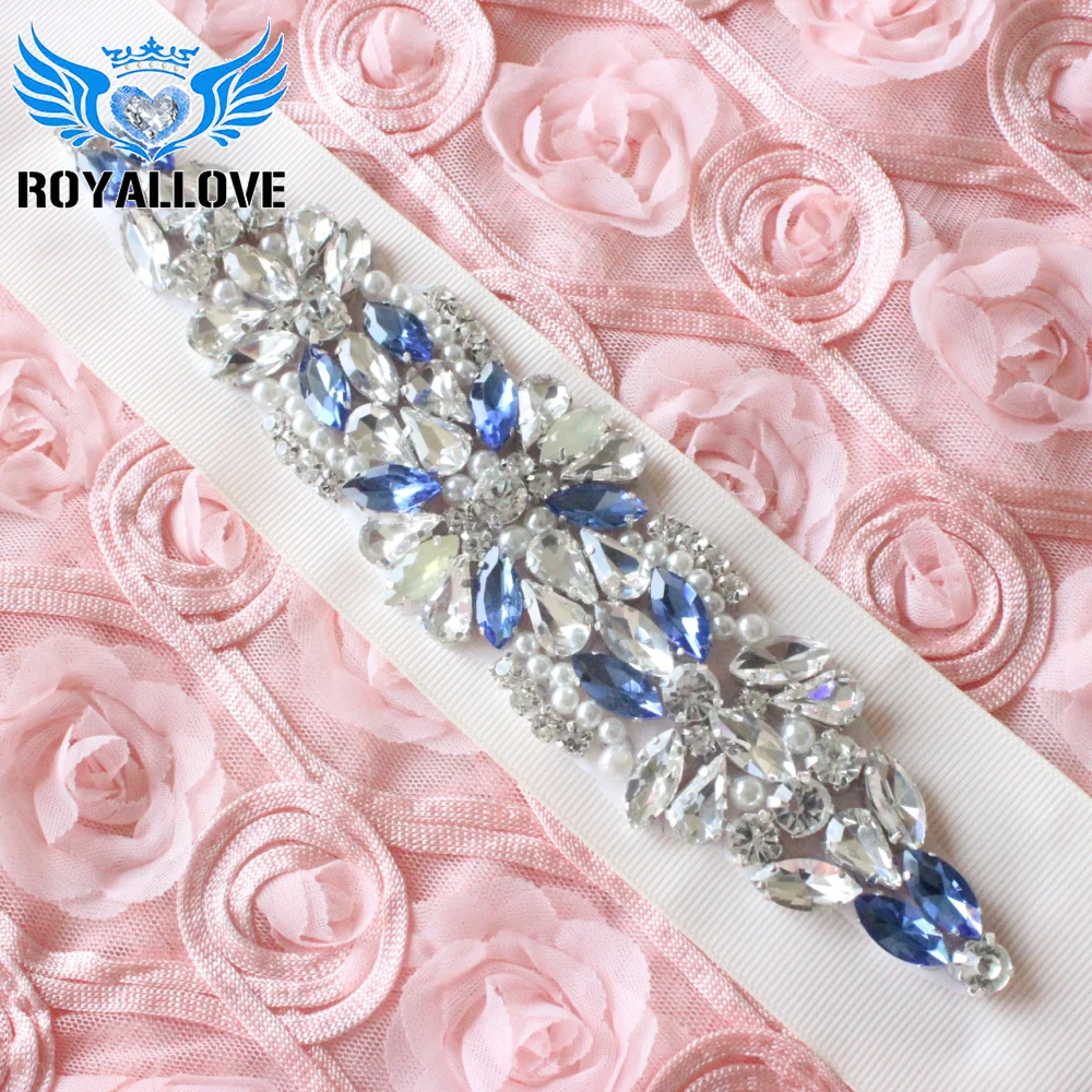 

(30pieces) Clear Appliques Bridal Sapphire Trim Beaded Costume Trimming Glass Hotfix Rhinestones Motifs Stoned For Sashes Belt