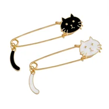 White Black Cat Head Pins Cartoon Animal Kitten Brooch For Women Kids Jacket T shirt Bag