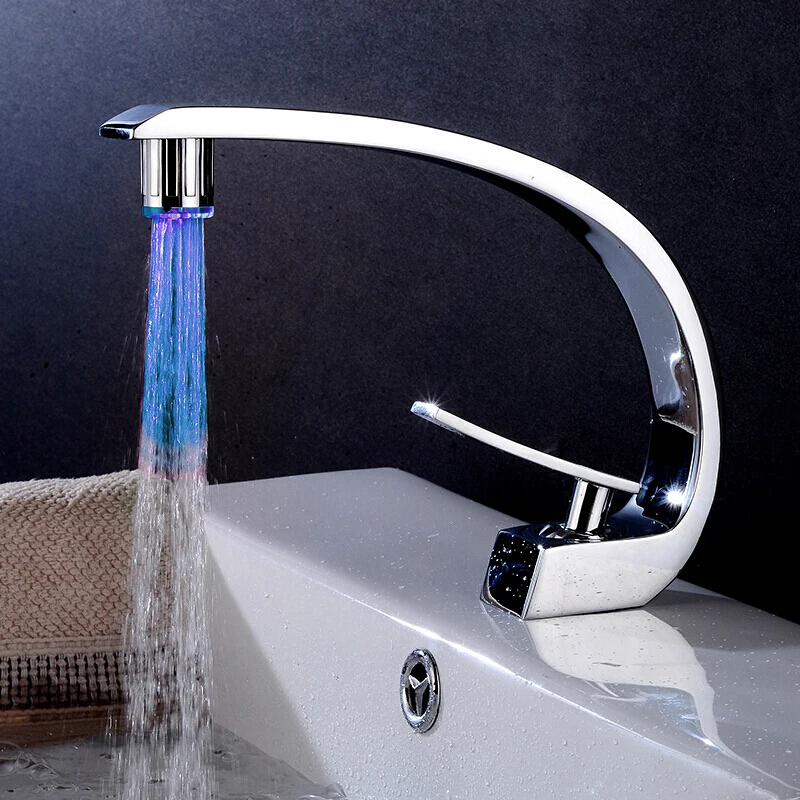 Модный светодиодный светильник для водопроводного крана с интеллектуальным контролем температуры воды, Светодиодный водопроводный кран для кухонных смесителей, насадка, без батареи - Цвет: Blue LED faucet