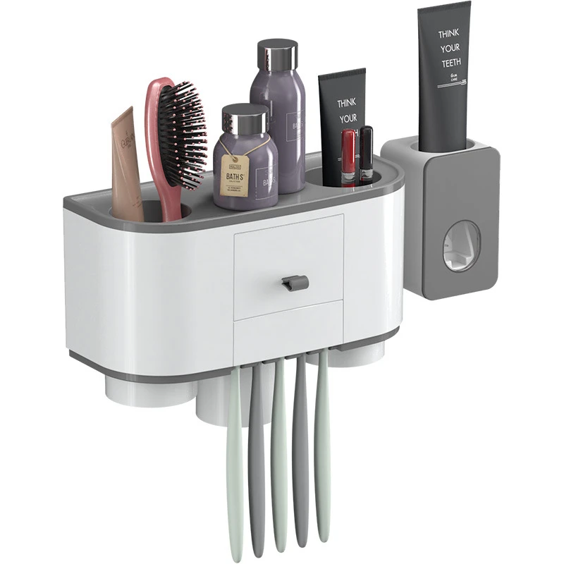

1Set Magnetic Adsorption Toothbrush Holder Automatic Saving Toothpaste Dispenser Wall Mount Multifunction Bathroom Accessorie