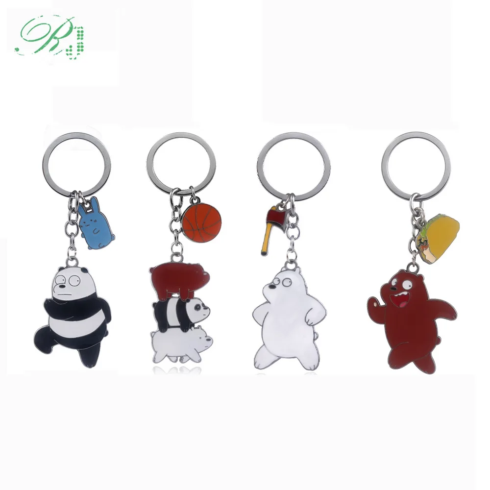 

RJ Hot Anime We Bare Bears Keychains Grizzly Panda Ice Bear Figures Toy Pendant Dark Souls Bloodborne Keyring Men Kids Jewelry