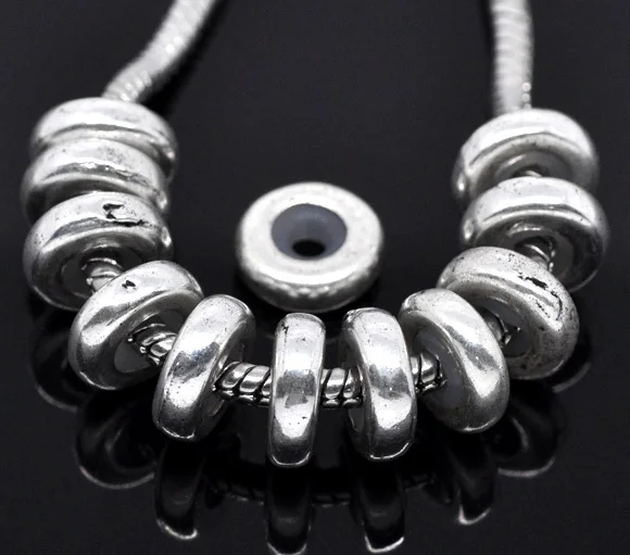 

Бесплатная доставка, 80 шт., Античные Серебристые заглушки с большими резиновыми бусинами с отверстиями, подходят для европейского амулетного браслета 11x3,5 мм, ювелирные изделия