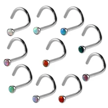 10 шт./лот, разноцветные стальные опаловые кольца для пирсинга носа, ноздри, изогнутые серьги для носа, ювелирные изделия-пирсинг