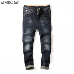 AIRGRACIAS Для мужчин джинсы классические прямые джинсовые четыре сезона Для мужчин длинные брюки 98% хлопок байкерские джинсы Размеры 28 -40