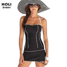 Купальная одежда больших размеров, два танкини, пуш-ап, купальник с юбкой, купальный костюм, женский раздельный набор пляжной одежды черного цвета