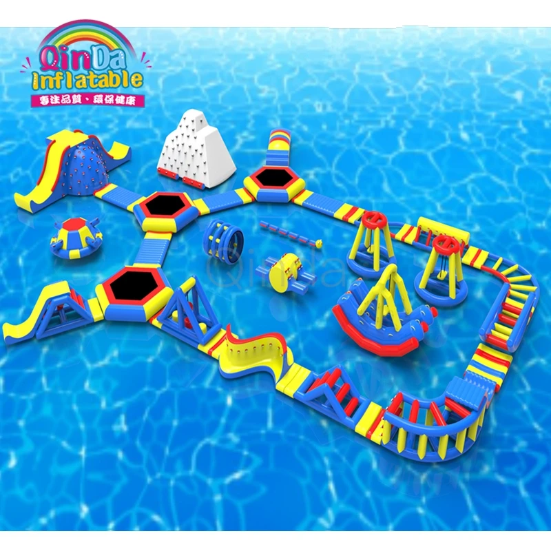 

China Factory Blue And Yellow Inflatable Water Trampoline Float Water Park