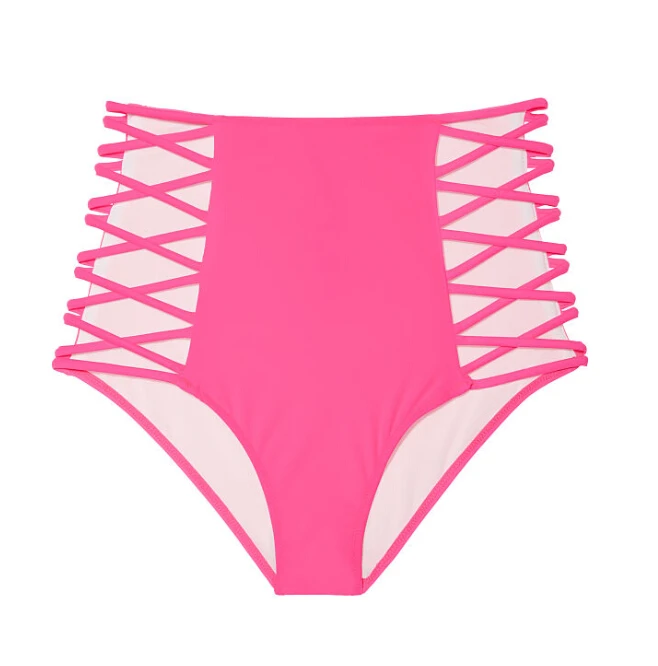 Женские винтажные Трусики-бикини с высокой талией, купальник с цветочным принтом, с вырезами, бандаж, женский купальник, плавки, пляжная одежда - Цвет: Розовый