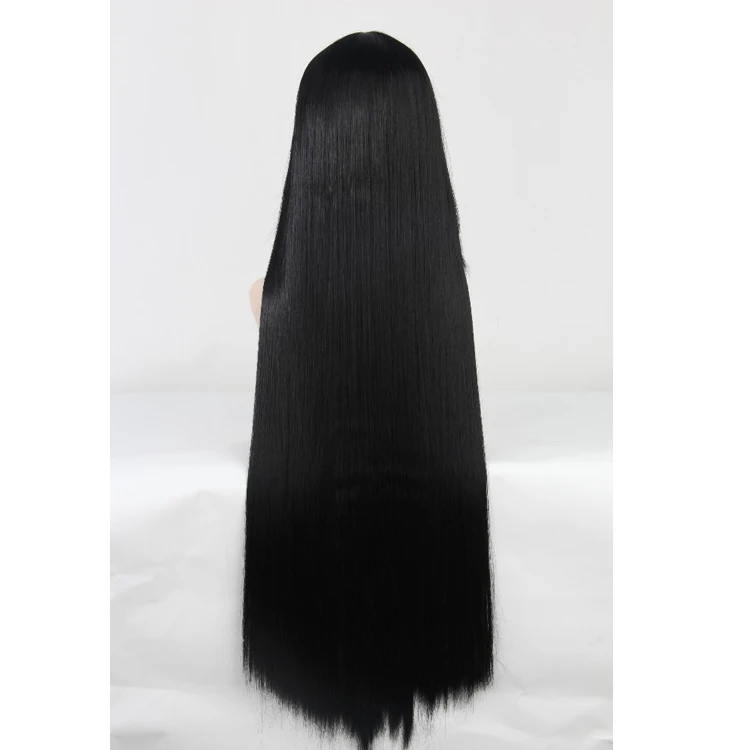 Ccutoo 85 см черный длинный прямой длинная челка синтетический парик высокотемпературный волоконный костюм вечерние парики для женщин