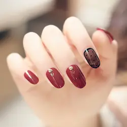 TKGOES 24 шт накладные ногти винно-красный с сексуальным черным дизайном милые точки стиль полные французские ногти искусственные губки
