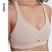 Oyoo телесного цвета с глубоким v-образным вырезом спортивный бюстгальтер туманный фиолетовый мягкий Беспроводной тренажерный зал Йога Спортивные майки Для женщин сексуальный топ обучение Femme ремешками Фитнес бюстгальтер