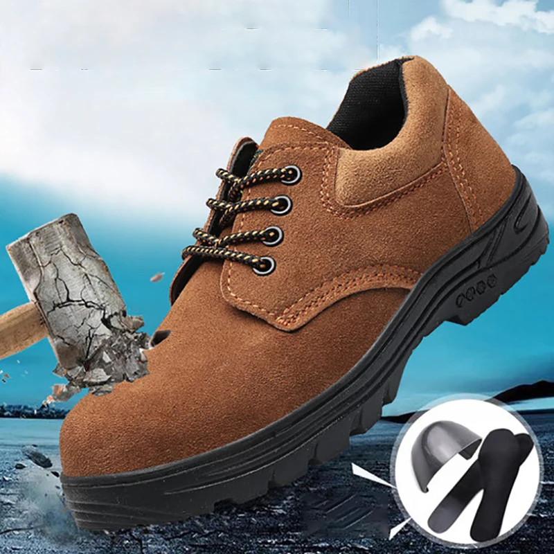 

Protective shoes steel Baotou anti smash piercing and piercing leather skin welding safety shoes wear resistant and anti slip