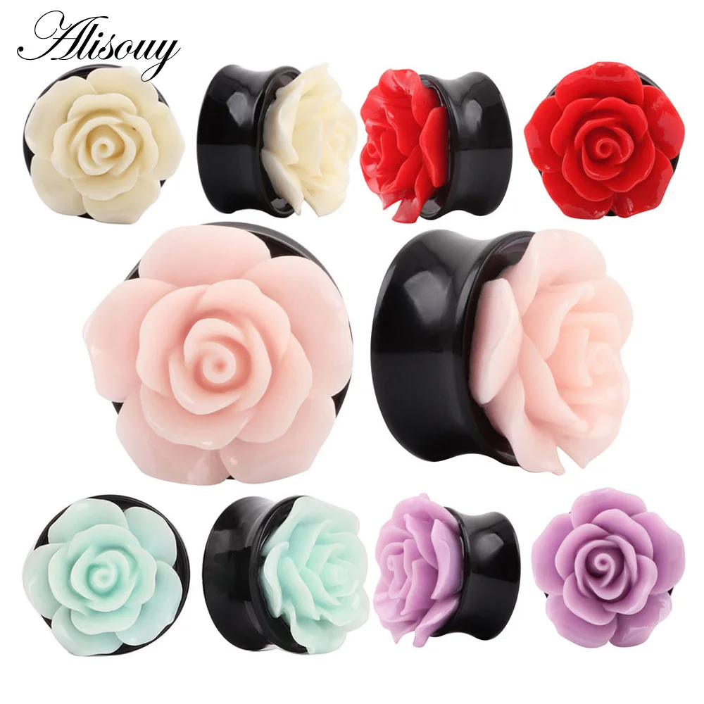 

Alisouy 2PCS Acrylic Ear Plugs 3D Resin Vintage Flower Plug Tunnels Earring Gauges Double Flared Stretcher Piercing Body Jewelry