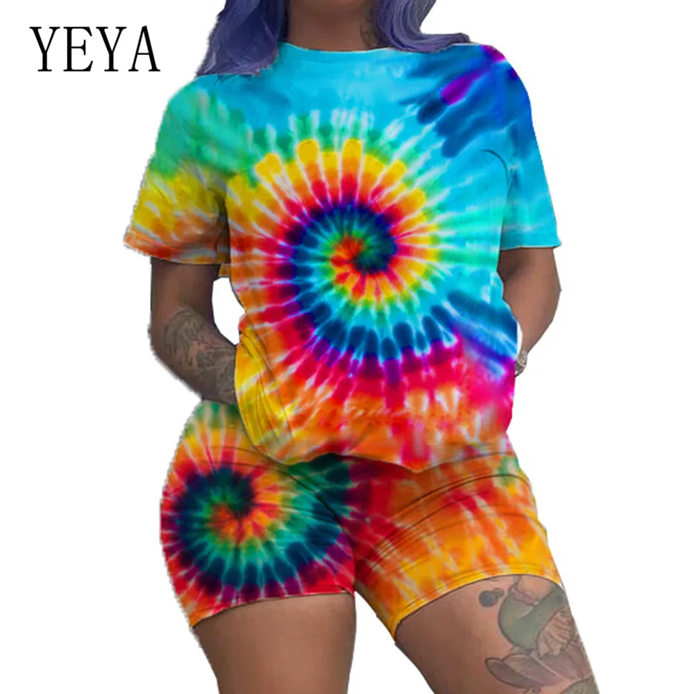 YEYA 2 Pieces Sets Tie-dye Positioning Casual Personality Jumpsuits Elegant Vintage Print Casual Romper Woman Jumpsuit Overalls