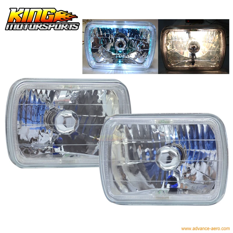 

For 7X6 H4 White Halo Sealed Beam Headlights Head Lamps Chrome USA Domestic Free Shipping Hot Selling