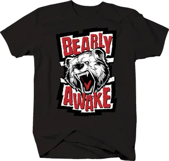 

Bearly Awake Roaring Bear Funny Animal Pun Always Tired Tshirt Men's Short Sleeve Top Tee