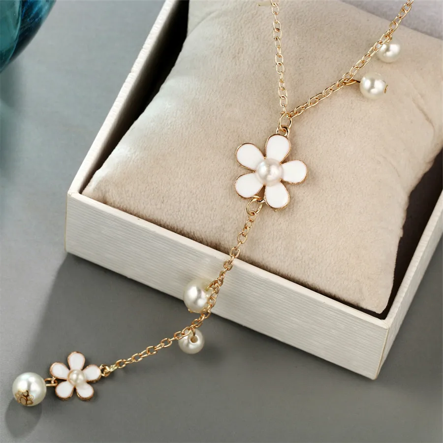 

Simulated Jewelry Tassel Perlas Necklaces Romantic Flower Long Pearl Necklace for Women Pendants Jewelry Necklaces