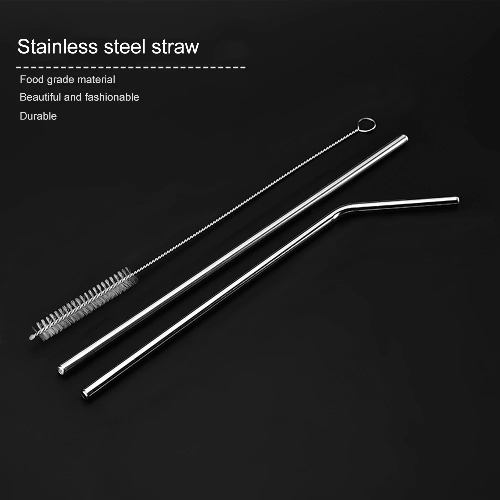

3pcs Eco Friendly Reusable Straw Stainless Steel Straw Metal Smoothies Drinking Straws Set with Brush & Bag Wholesale