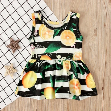 Newborn Toddler Baby Girls Fruit Lemon Bodysuit Romper Sunsuit+Sleeveless Lemon Dress Sister Matching Outfits Clothes 0-2Yrs - Color: Dress