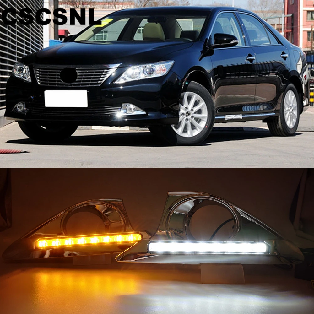 

CSCSNL 2PCS Car LED 12V DRL Daytime Running Lights with Turnning Yellow Signal fog lamp cover For Toyota Camry 2012 2013 2014