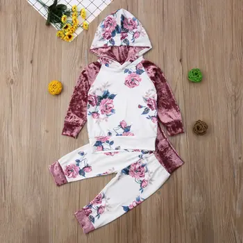 

2019 Autumn Winter 2PCS Toddler Kids Baby Girl Infant Floral Printed Clothes Hoodies Soft High Quality Tops Pants Outfits Set