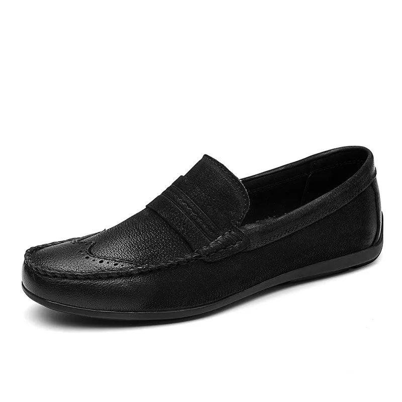 QWEDF Men Genuine Leather Shoes Slip On Black Shoes Real Leather Loafers Mens Moccasins Shoes Italian Designer Shoes X7-64