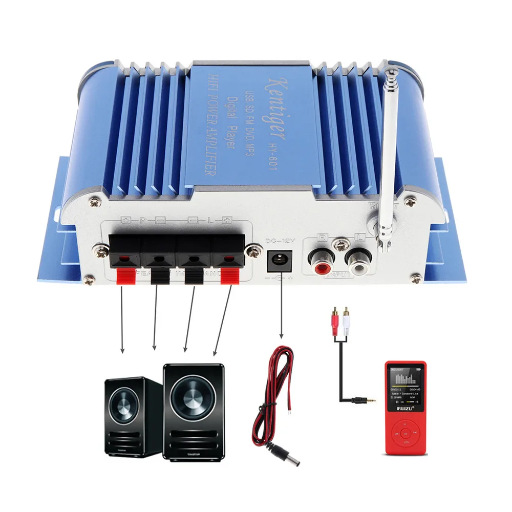 KENTIGER 2 канала Hi Fi мини цифровой мотоцикл автомобильный стерео усилитель мощности