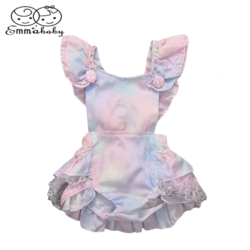 

Emmbaby Lovely Infant Baby Girl Floral Ruffled Sleeveless Romper Jumpsuit Lace Kids Clothing Outfit Sunsuit Clothes