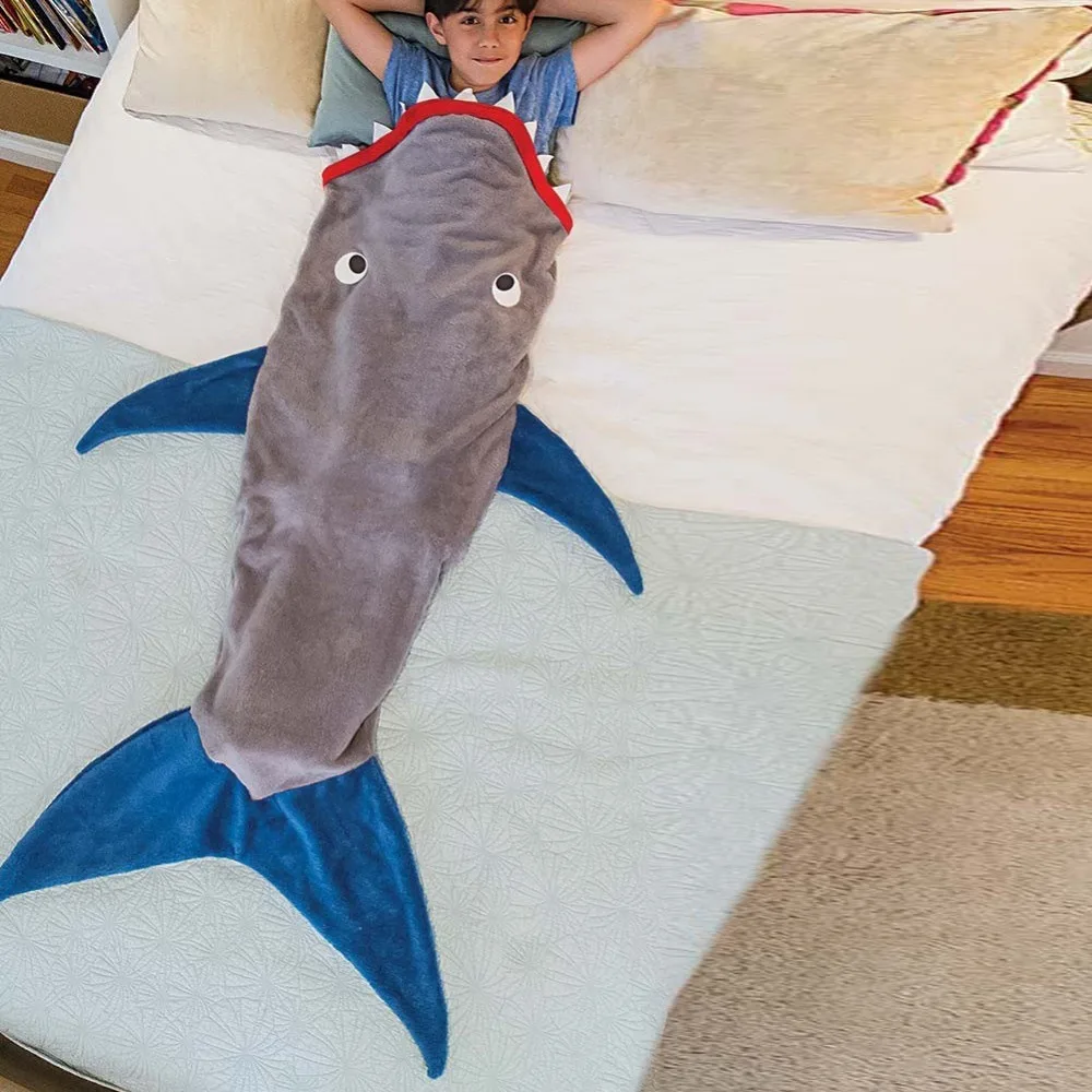 Home Textiles Cartoon Child Shark Blanket Kids Sleeping Bag Fleece