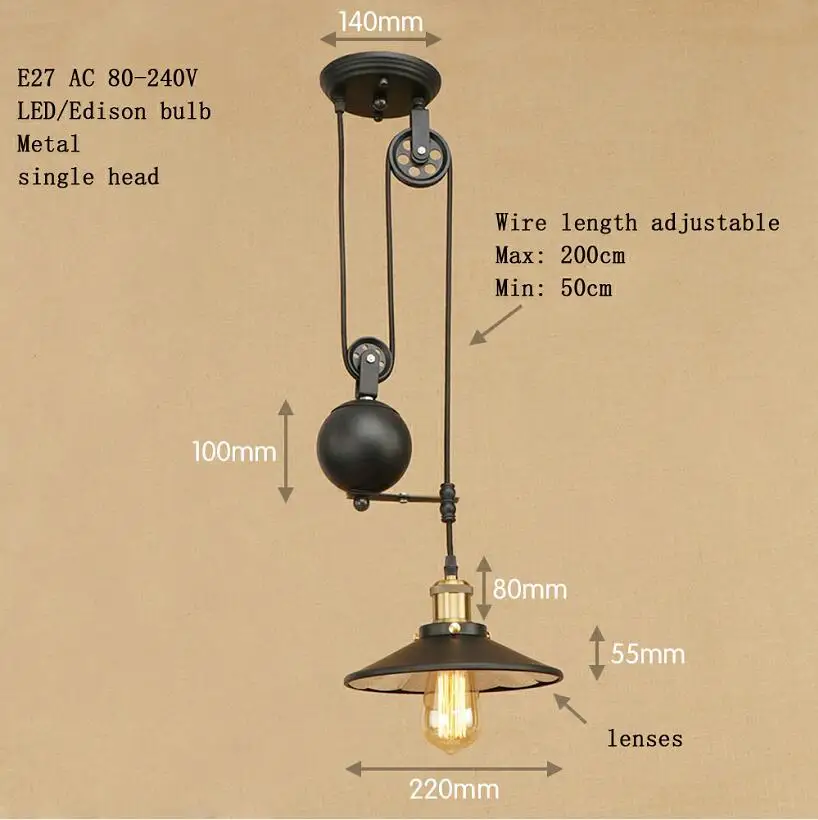 Лофт ретро подвесные черные подвесные лампы E27 светодиодный подвесной светильник регулируемый винтажный шкив для гостиной ресторана спальни - Цвет корпуса: 1 head glass
