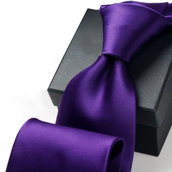 

New Arrivals Fashion Brand Men Tie High Quality Wedding Party Business 9CM Width Slim Solid Color Neckties Men Purple Gift Box