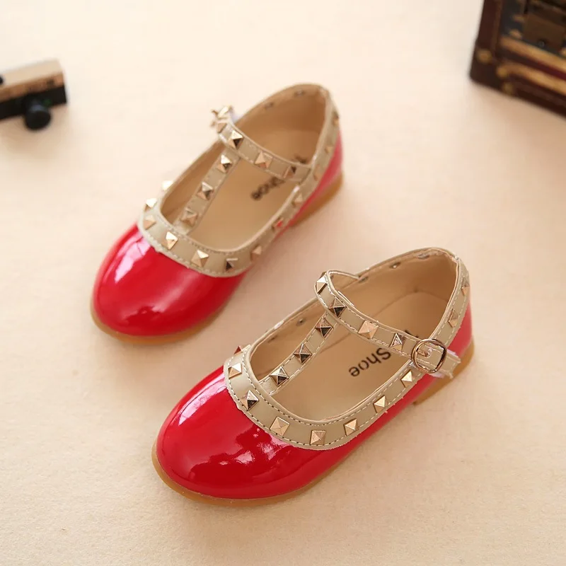 Girls Flat Shoes Dress Baby Girl Rivets Wedding Shoes Brand Red Kids
