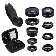 

Phone camera Lens 10 in 1 Kit Fisheye Wide Angle macro Lens CPL Filter Kaleidoscope and 2X telescope Lens for smartphone