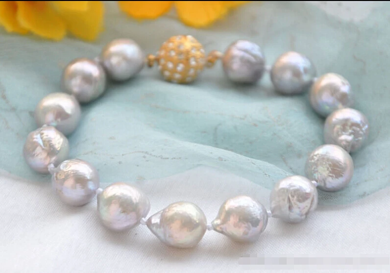 

hot sale FREE SHIPPING ******* Lustre 8" 13mm GRAY almost round BAROQUE Edison PEARL BRACELET