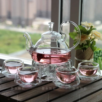 

Household simple heat-resistant glass flower and fruit tea set bubble flower teapot tea cup heating transparent boiled fruit tea