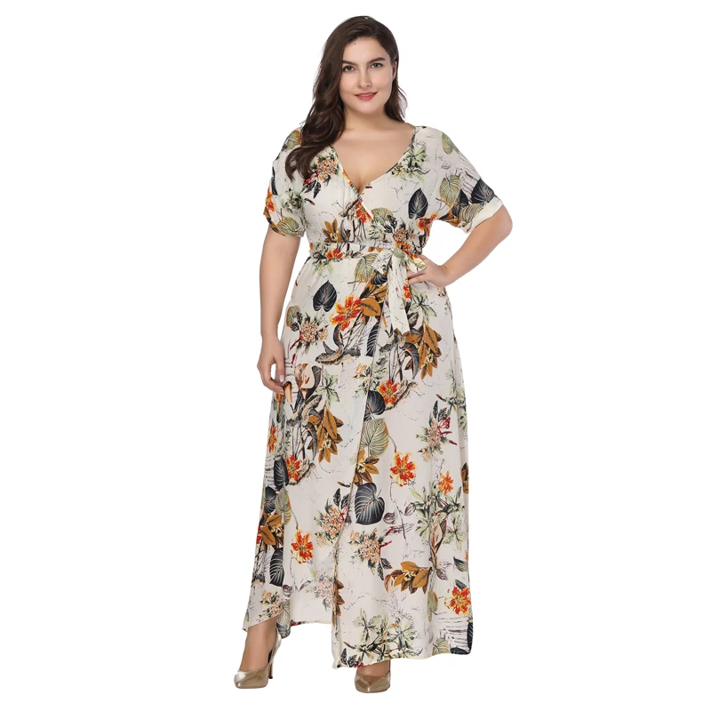 7XL Большие размеры Макси Элегантный Boho принт плюс размер платье женская летняя