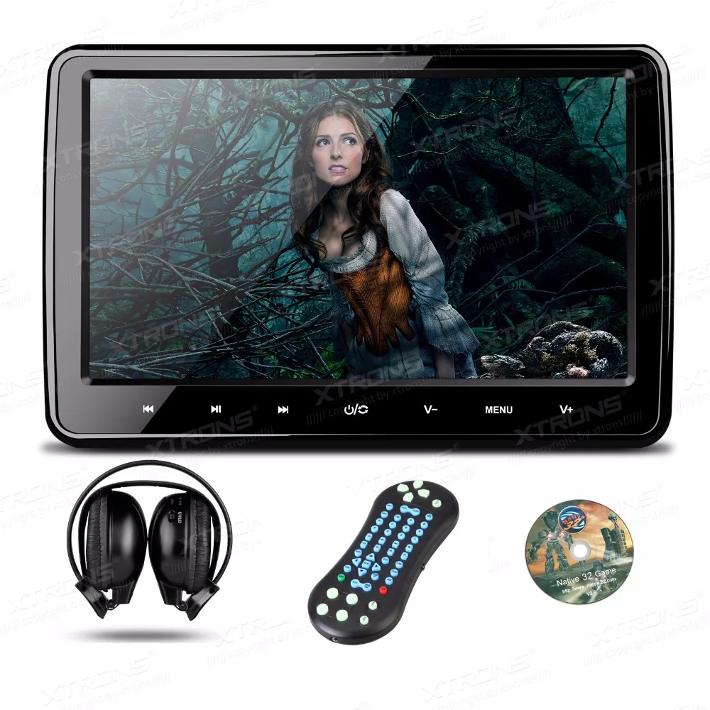 

XTRONS Monitor Universal 10.1 inch HDMI HD Screen Headrest Car DVD Player with USD SD FM Transmitter Touch Button+1 headphones