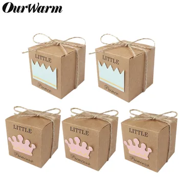 

OurWarm Kraft Cardboard Candy Gift Box Prince Princess Paper Bags Baptism Favors Baby Shower Birthday Party Decoration 50/100pcs