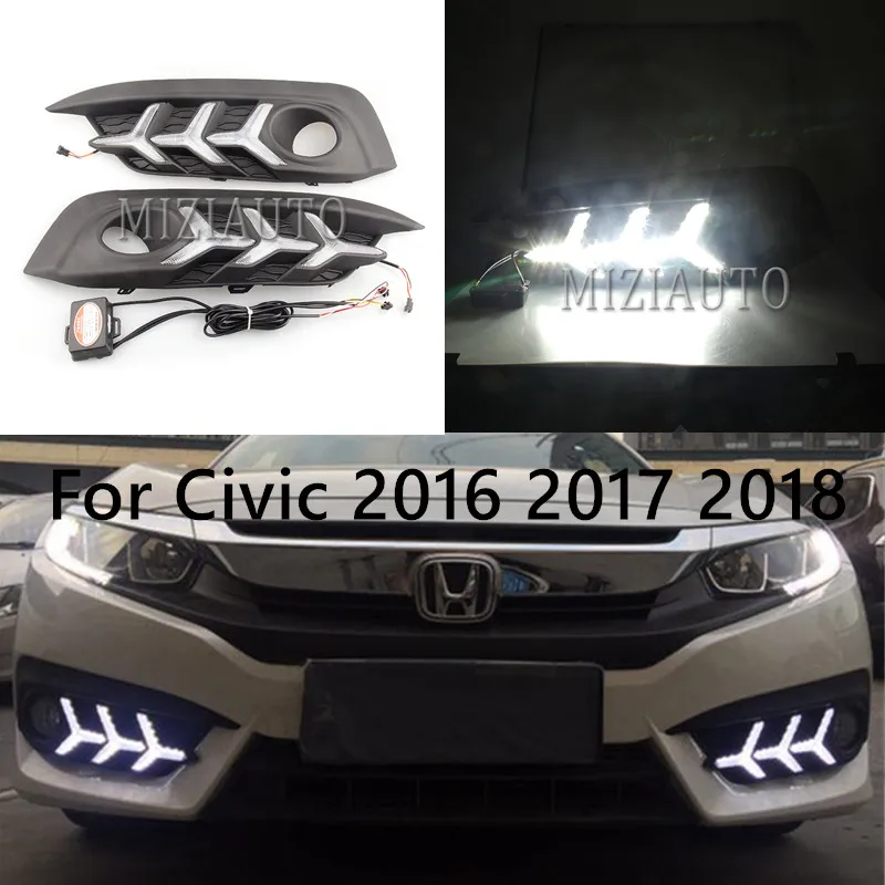 

MIZIAUTO For Honda Civic 10th 2016 2017 2018 DRL LED Driving Daytime Running Light DRL 12V fog lamp Relay Daylight car styling