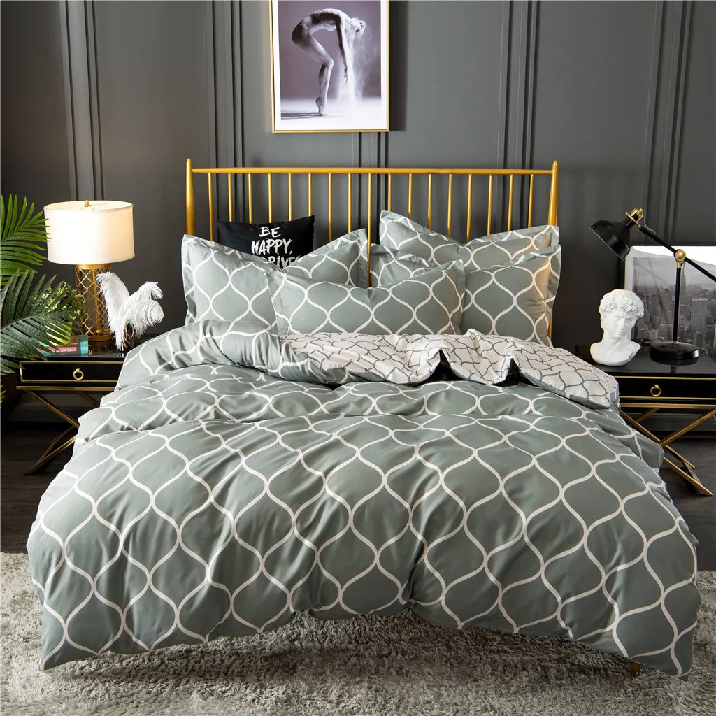 

Multi-size bed three-piece modern polished printing style soft duvet cover pillowcase no bed linen bedding #3J14