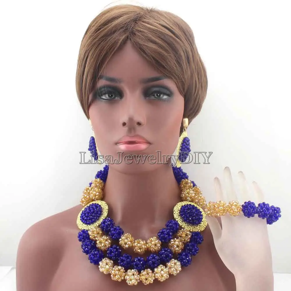 

Модный массивный Королевский синий большой шар, яркие ювелирные наборы, комплект из ожерелья с кристаллами для нигерийских свадеб, бесплатная доставка HD8307