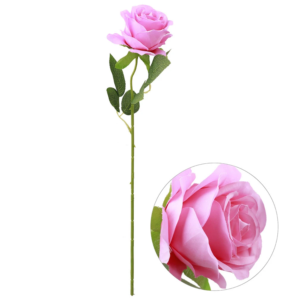 Искусственные розы, ветки, настоящие на ощупь, романтические искусственные розы, цветы для свадебной вечеринки, украшения, подарок на день Святого Валентина - Цвет: Pink
