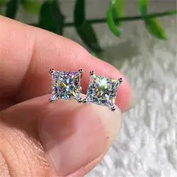 Elegant Rainbow Crystal Double Stud Earrings - Stylish Silver Jewelry (White)