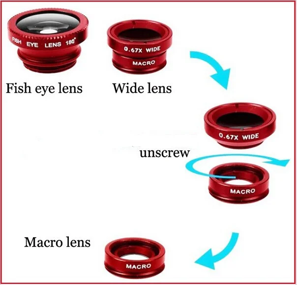Дополнительные линзы(рыбий глаз, макрообъектив, широкоугольный объектив) для камер iphone 6 Samsung HTC CL-85
