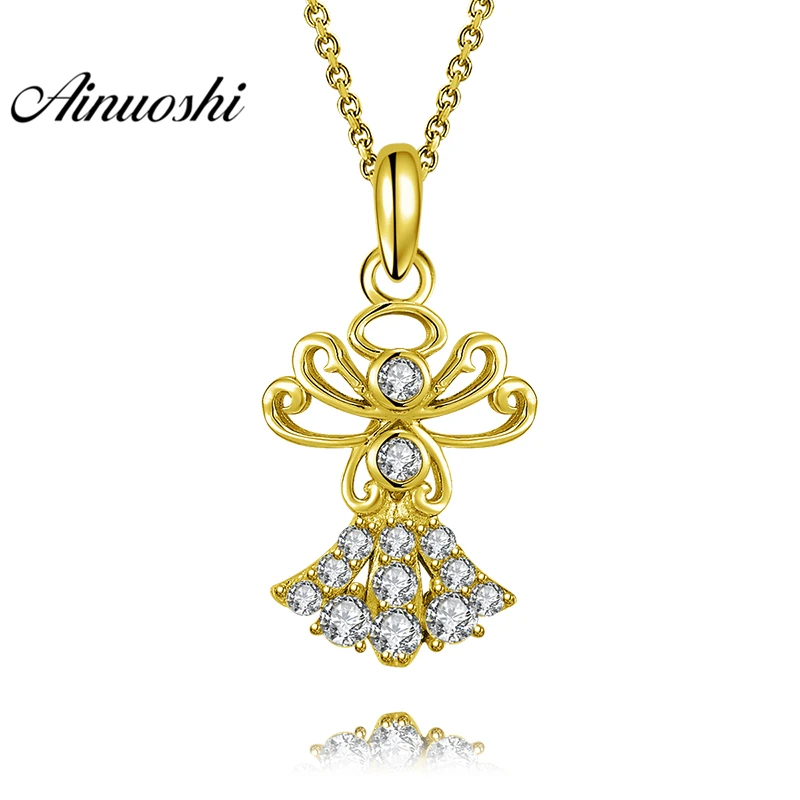 

AINUOSHI 10K Solid Yellow Gold Pendant Litter Figure Pendant SONA Diamond Women Men Jewelry Adorable Angel 1.7g Separate Pendant