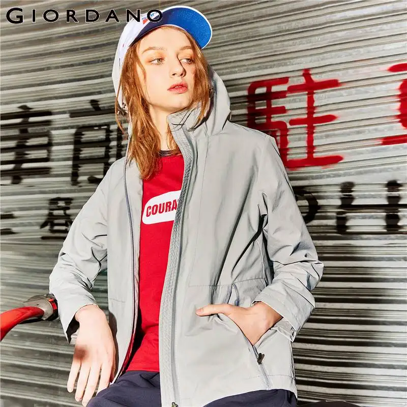 

Giordano Women Jacket Hooded Zip Front Windbreaker Nylon Windproof Jacket Female Jaqueta Feminina Solid Chaquetas Mujer