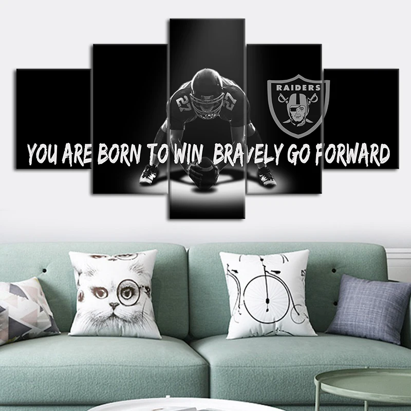 

Picture Wall Art HD Print 5 Piece Oakland Raiders Rugby Sports Painting Home Bedside Background Decoration Modern Art Poster