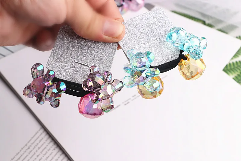 

Korea Handmade Cartoon Shiny Acrylic Bear Kids Children Girl Elastic Hair Bands Head wear Accessories-GMKEHRB007C5