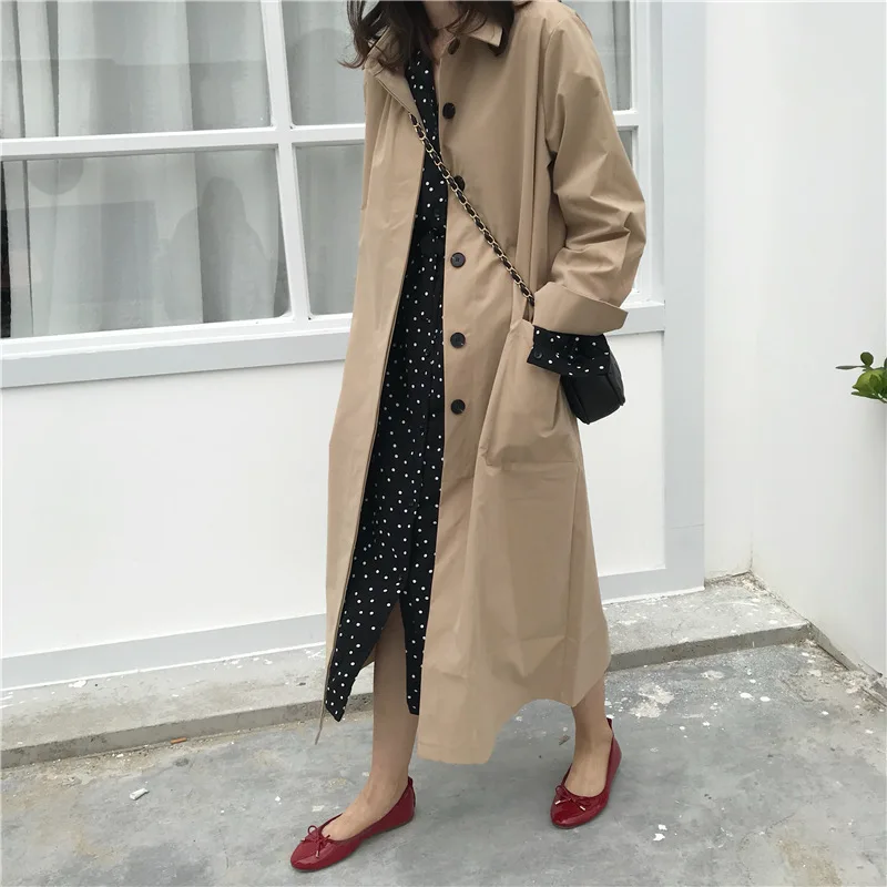 Шикарное длинное однобортное женское Свободное пальто-ветровка, женская верхняя одежда, длинное пальто-Тренч