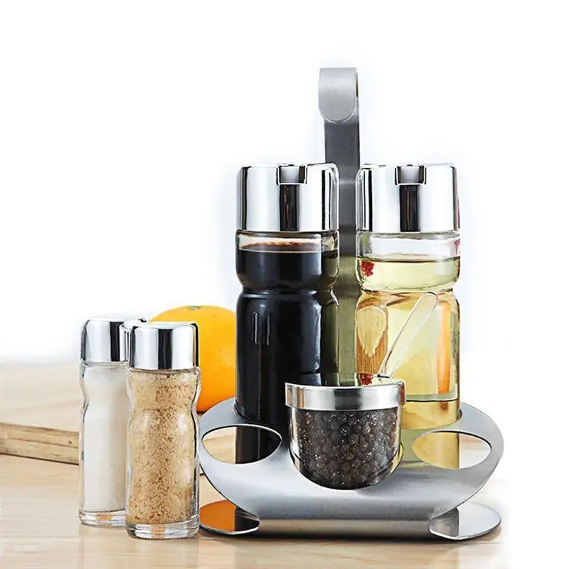 5pcs Glass Seasoning Jars Set of Oil Olive Vinegar Bottle Pepper Shaker